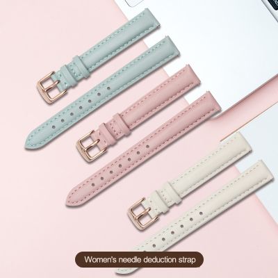 สายนาฬิกาหนังแท้สำหรับผู้หญิงสำหรับ Weilushi Feiyada Fossil DW สีดำสีขาวสีชมพูสายนาฬิกาข้อมือสีน้ำตาล12มม. 14มม. 18มม. 20มม.