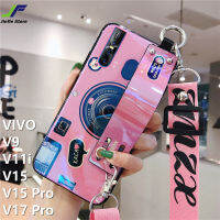 Jiefei สำหรับ VIVO V15 Pro / V17 Pro / V15 / V11i / V9 3D บลูเรย์กล้องสไตล์โทรศัพท์กรณีที่มีสายรัดข้อมือเชือกเส้นเล็ก S tander และคอเชือกเส้นเล็กซิลิโคนอ่อนนุ่มปกหลังกรณี