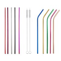 Reusable 304 Stainless Steel Drinking Straw Bar Party Metal Straw with Cleaner Brush For Mugs Sturdy Bent Straight Straws Barware