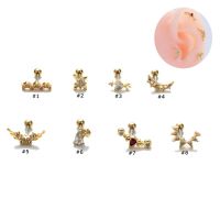 1 Piece 2023 New Double Head Cartilage Tragus Helix Earring Stud Heart Wing Shape Silver Gold Rose Gold