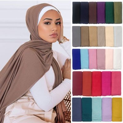 【YF】 Multicolor Soft Cotton Muslim Headscarf Instant Hijab Jersey Scarf femme musulman hijabs shawls and wraps Head Scarves