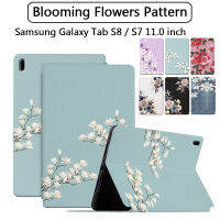 สำหรับ Samsung Galaxy Tab S8 / S7 11.0นิ้ว Blooming ดอกไม้ที่สวยงามฝาครอบ SM-T870 T875 T876เหงื่อ PU หนัง SM-X700 SM-X706แท็บเล็ตป้องกันกรณี