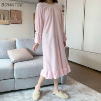 Nightgowns Women Square Collar Winter Coral Fleece Soft Warm Ruffles Womens Elegant Sweet Elegant Lovely Sleepwear Nightdress BF