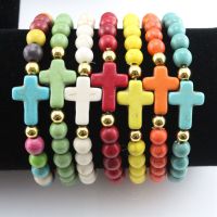 【CW】Fashion New Charm Stone Bead Cross Bracelets for Women Handmade Party Colorful Beaded Ball Bangle for Men Jewelry Wholesale