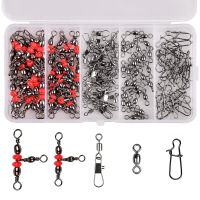 120Pcs ตกปลาหมุน Snaps ชุด รวม 3 Way Triple Cross line Connector Rolling Swivel Safety Snap Clips Fishing Tackle Set-SLPPP STORE