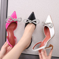 Women Sandals Female Pu Leather y Wine Glass High Heels Party Shoes Pointed Toe Butterfly-Knot Crystal Ladies Pumps 2022 New