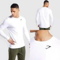 ✆⊙▨ gymshark mens long-sleeved training top elastic sports breathable muscle shark autumn and winter round neck t-shirt cf