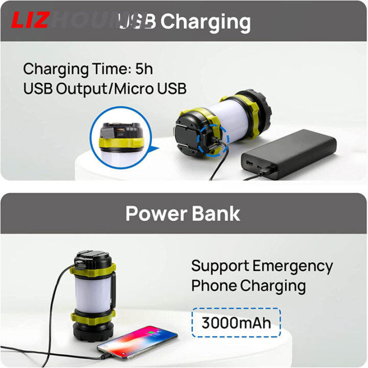 lizhoumil-โคมไฟ-led-แคมป์3000mah-แบตสำรองกันน้ำชาร์จไฟได้ไฟฉายตั้งแคมป์สำหรับเดินป่ากลางแจ้ง