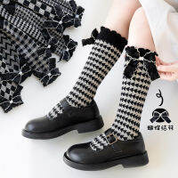 ถุงเท้าเด็กสำหรับเด็กผู้หญิง Retro Plaid Bow College Style Korean Baby Clothes Spring Autumn