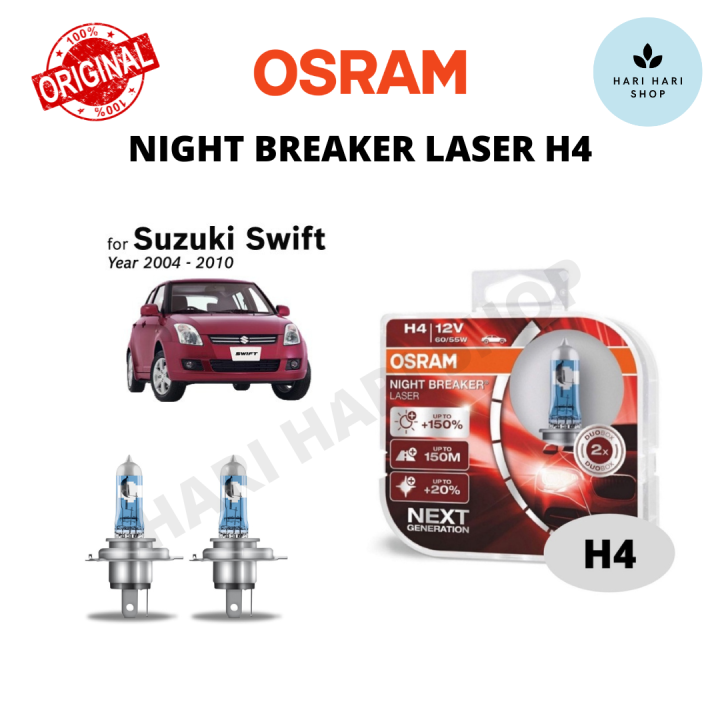 Original Osram Night Breaker Laser H4 Set (2 Bulbs) +150% Brightness (Next  Generation) for Suzuki Swift 1st Gen (Year 2004-2010)