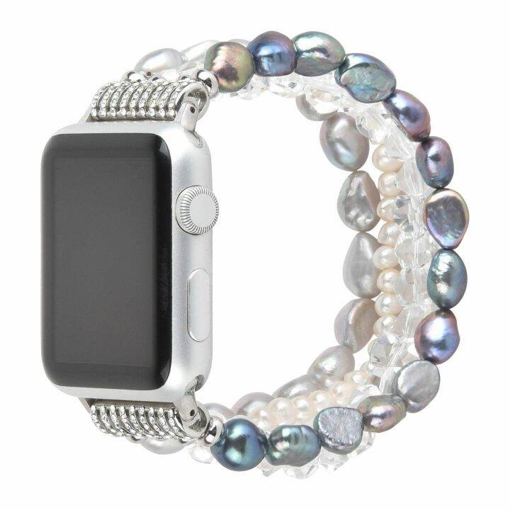 สร้อยข้อมือมุกคริสตัลยืดยืดหยุ่นสำหรับ-apple-watch-band-series-5-4-40mm-44mm-ผู้หญิง-bling-สายสำหรับ-iwatch-1-2-3-38mm-42mm