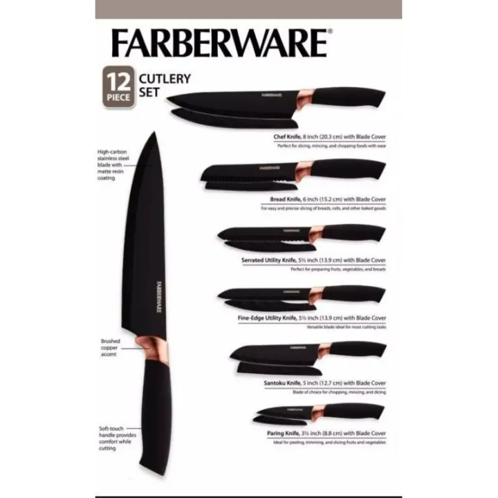 Farberware 12pcs Soft Grip Black Copper Cutlery Knife Set Lazada PH