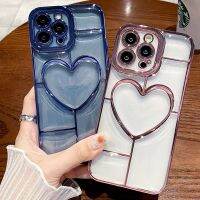 เคสโทรศัพท์รูปหัวใจรักแบบนิ่มสุดหรูสำหรับ iPhone 14 13 12 11 Pro Max Plus กันกระแทกแบบใสฝาหลังเคสโทรศัพท์มือถือขอบซิลิโคน