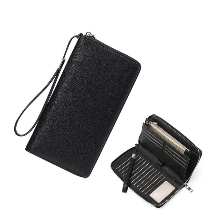 RFID Blocking Travel Clutch Bag Long Zipper Genuine Leather Wallets for ...