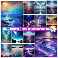 ✜❏✜ BinXue 2023 New Scenery Sea Moon Crystal Diamond Painting Wings Clouds Cross Stitch Creek Handmade DIY Mosaic Home Decor Gifts