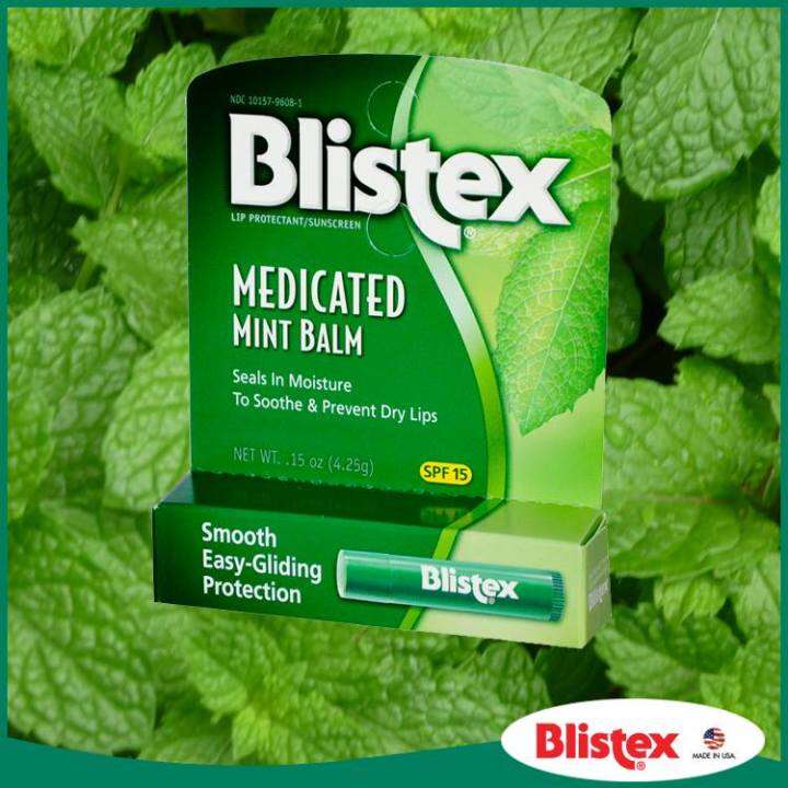 แพ็ค-2-blistex-medicated-mint-lip-balm-quality-form-usa-ลิปบาล์มไม่มีสี-กลิ่นมิ้นต์เย็นสดชื่น-ลดอาการแสบริมฝีปาก