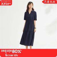 GIORDANO Women Dresses V-Neck Collect Waist Gentle Chiffon Dresses Puff Sleeve Comfort Summer Fashion Casual Dresses 18463713