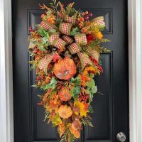 Fall Wreaths for Front Door Autumn Maples Leaf Pumpkin Berry Wreath Teardrop Garland Indoor Outdoor Decoration Autumn wreath