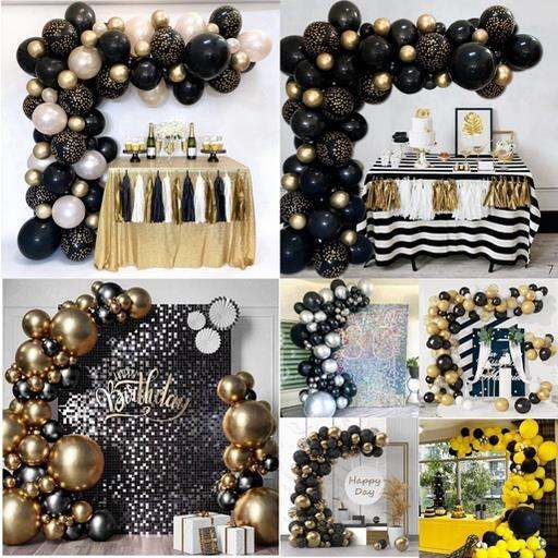 Black series Balloon Arch Garland Kit Chrome Gold Latex Black Balloons