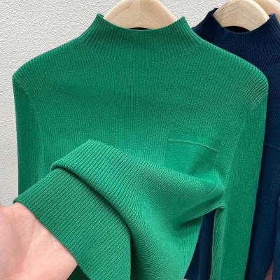 Half turtleneck solid color womens knitwear 2023 new autumn and winter sweaters womens slim fit all-match knitted base shirt 2023