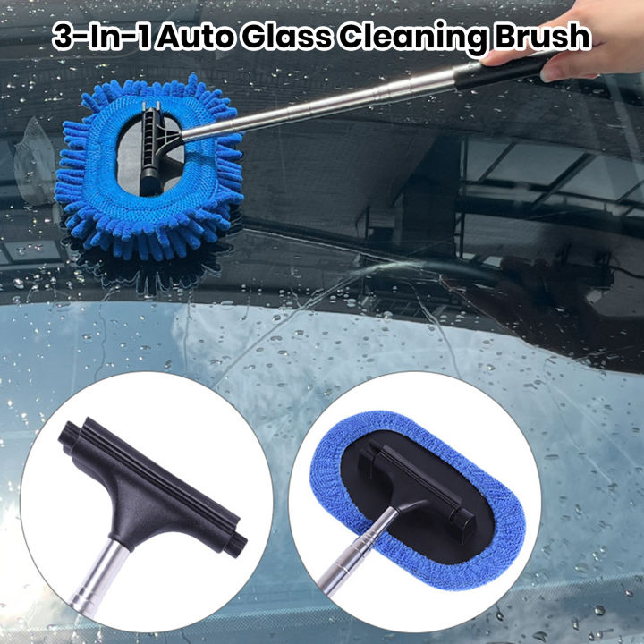 เครื่องมืออเนกประสงค์ทำความสะอาดกระจกหน้ารถและขจัดสิ่งสกปรกที่ใช้งานได้ง่ายไมโครไฟเบอร์แปรงทำความสะอาดหน้าต่างแบบ2-in-1แบบอุปกรณ์ทำความสะอาดหน้าต่างยืดหยุ่นแปรงทำความสะอาดหน้าต่างสำหรับรถยนต์และใช้ในบ