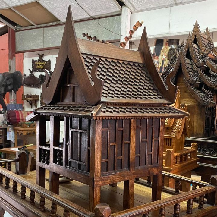 งานคุณภาพ-ศาลไม้เรือนไทย-ไม้สัก-สูง60x54x40-cm-ศาลพระภูมิไม้สัก-ศาลตายาย-โถงกว้าง-บ้านไม้สัก-spirit-house-wooden-carved-teak