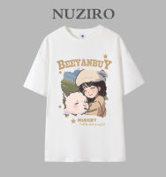 NUZIRO เสื้อยืดแขนสั้นสำหรับผู้หญิงพิมพ์ลายแบรนด์แฟชั่นเกาหลี