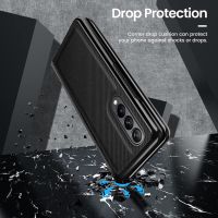 Fall Protection Carbon Fiber Case for Samsung Galaxy Z Fold4 Fold 3 Fold3 Fold 4 2 Fold2 5G Anti-Scratch Tempered Glass Film