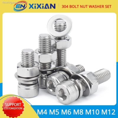 ۞ M4 M5 M6 M8 M10 M12 304 Stainless Steel Hex Socket Bolt Screw and Washer Nut Set 4 in 1 Large Full Inner Hexagon Machine Screw