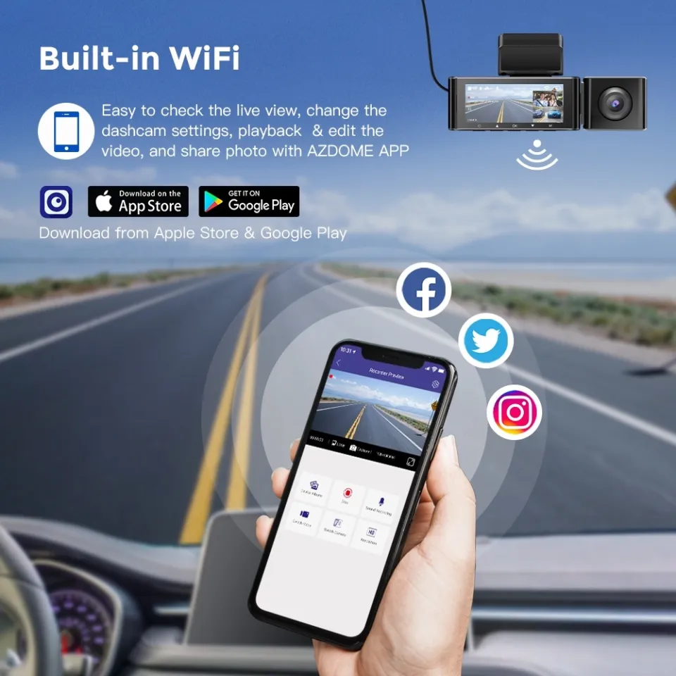 COD AZDOME Rayfoto/M550 4K 3 Channel Cam Night App Control Car Camera with  DashCam