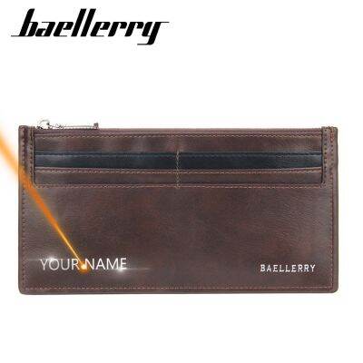 （Layor wallet）กระเป๋าสตางค์ผู้ชายแบบบางลายสลักชื่อกระเป๋าสตางค์ใส่นามบัตรของผู้ชายที่มีคุณภาพสูงสไตล์ยาวมีซิปกระเป๋าสตางค์หนัง PU