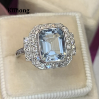 Kuhong แหวนผู้หญิง Cz สีฟ้าสดใส,สำหรับงานเลี้ยงกลางคืนกลางคืนเครื่องประดับสำหรับผู้หญิงของขวัญวันเกิดเครื่องประดับแฟชั่น