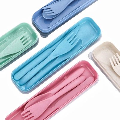 3PCS/Sets Travel Portable Cutlery Set Western Style Wheat Straw Knife Fork Spoon Student Dinnerware Sets Kitchen Tableware Gift Flatware Sets