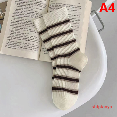 Shipiaoya ถุงเท้าลายสัตว์สำหรับผู้หญิงถุงเท้าแฟชั่นน่ารักลายหมีหนาสีขาวดำหนาฤดูใบไม้ร่วงฤดูหนาว