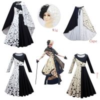 (Baixiang Flower City)   Christmas♤♘✵ Cruella Halloween Party Acting Serving 101 Loyal Dog Turns Black And White Library IRA Cosplay Costume