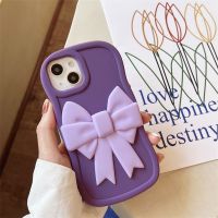 3D Cute Bowknot Phone Case for iPhone 14 13 12 11 Pro Max Purple Soft Rubber Shockproof Back Cover Shell Girly Gift