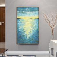 ภาพวาดแอบสแตรกซ์สีน้ำมันทำสีด้วยมือทะเลพระอาทิตย์ขึ้นภาพวาดทิวทัศน์ไร้กรอบ Hiasan Dinding Rumah