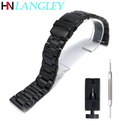vfbgdhngh Stainless Steel Watch Band 20mm 22mm Black Silver Watch Strap Double Press Safety Buckle Metal Wristband for Huawei Watch Gt2/3