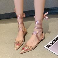 Rivet Single Shoes Women 2022 Spring Straps Fairy Shoes Transparent Solid Color Shallow Mouth Flat Sandals Pointed Toed