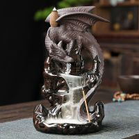 Creative Home Decor Ornaments Dragon Waterfall Backflow Incense Burner Pterosaur Ceramic Censer Incense Stick Holder