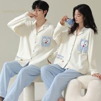 Spring Autumn Waffle Fabric Cartoon PJ Couple Pajama Sets Pyjamas Matching Sleep Loungewear Sleepwear Suits Pajamas for Lovers