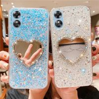 เคสใหม่สำหรับ OPPO A38 4G / A58 4G / A78 4G 2023 Bling โปร่งใสด้วยหัวใจพีชกระจกแต่งหน้าเพชรสีเงินเคสนิ่มฝาครอบ NFC OPPOA58 OPPOA38เคสโทรศัพท์