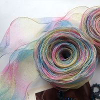 5 yards Colorful Gradient Wave Organza Stain Ribbon for DIY Headwear Bow Gift Packing Material Dress Sewing Accessories Gift Wrapping  Bags