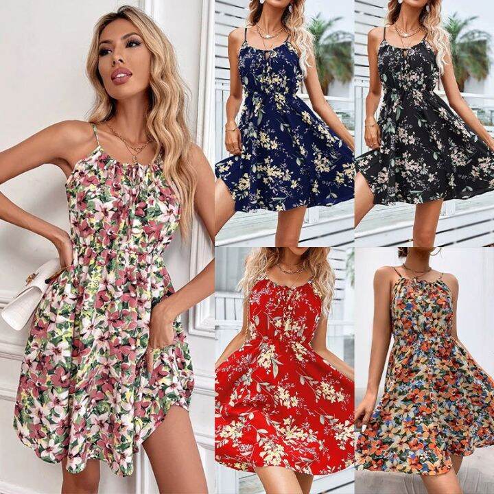 Women's floral suspender dress Lazada