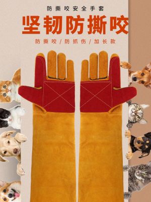 High-end Original Anti-bite gloves cowhide thickened and long pet anti-tearing and biting artifact training dogs mice cats hamsters snakes bathing