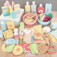 Kitchen Toys Pretend Play Kids Wooden Kitchen Set Simulation Fruit Vegetable Miniature Breakfast Food Girl Toys Educational Toys