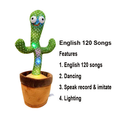 Dancing Cactus Halloween 120 Songs Imitate Voice Repeat Record Plant Plush Toy with Multi-languages for Kids Home Decoration