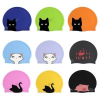 Cartoon Cute Printed Children Silicone Swim Cap Kids Waterproof Ear Protection Swimming Cap Hat Beach Pool Swim Accessories Swim Caps