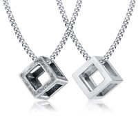 Geometric Cube Square Necklace Pendant For Women Men Statement Necklace Stainless Steel Hollow Vantage Jewelry