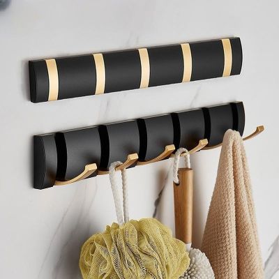 Wall Hook Folding Towel Hanger Clothes Robe Rack Coat Holder For Bathroom Bedroom Hallway Kitchen Shower Accessories Back Gold
